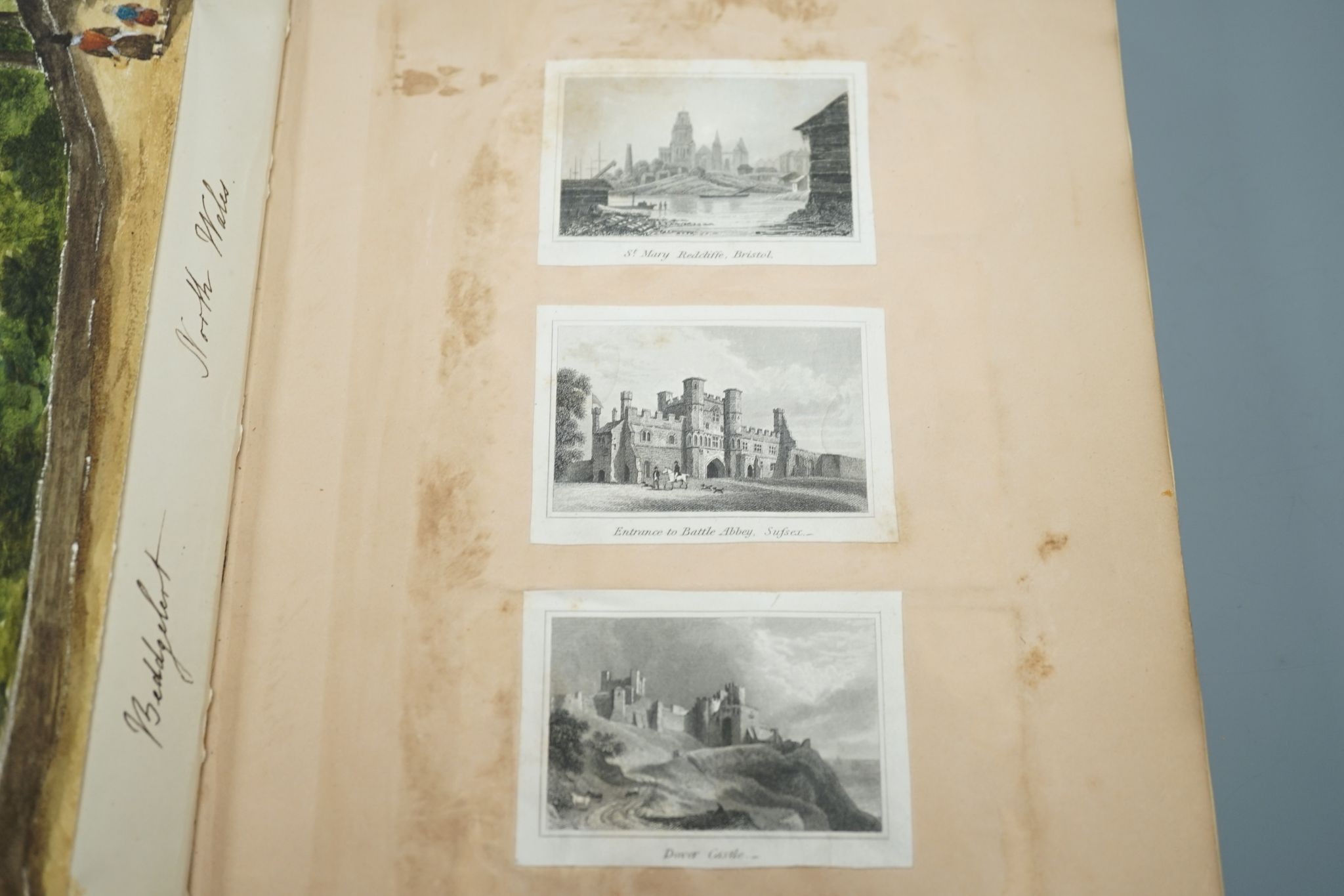 An album of 38 late 18th/early 19th century watercolour and pencil sketches by various hands, including two en grisaille, of Greek temples, by George Stanley Cary (1780-1822), others by Lady Mordaunt (1848-1906), John St